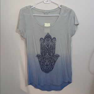 grey/blue print top